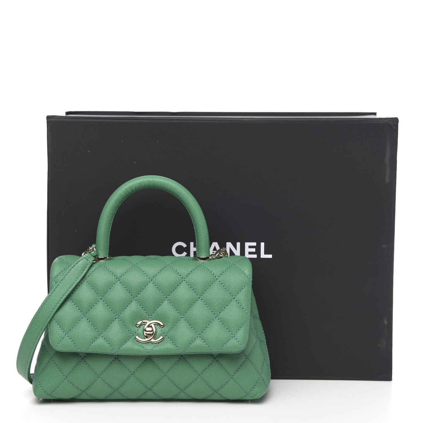 Caviar Quilted Mini Coco Handle Flap Green
