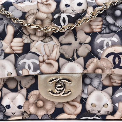 Chanel Nylon Quilted Medium Cat Emoticon Double Flap Navy Gold 10 of 11