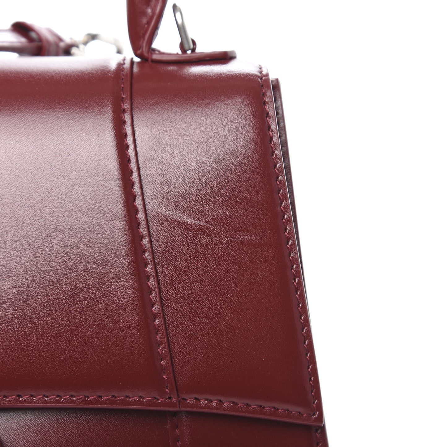 Shiny Box Calfskin Small Hourglass Top Handle Bag Dark Red
