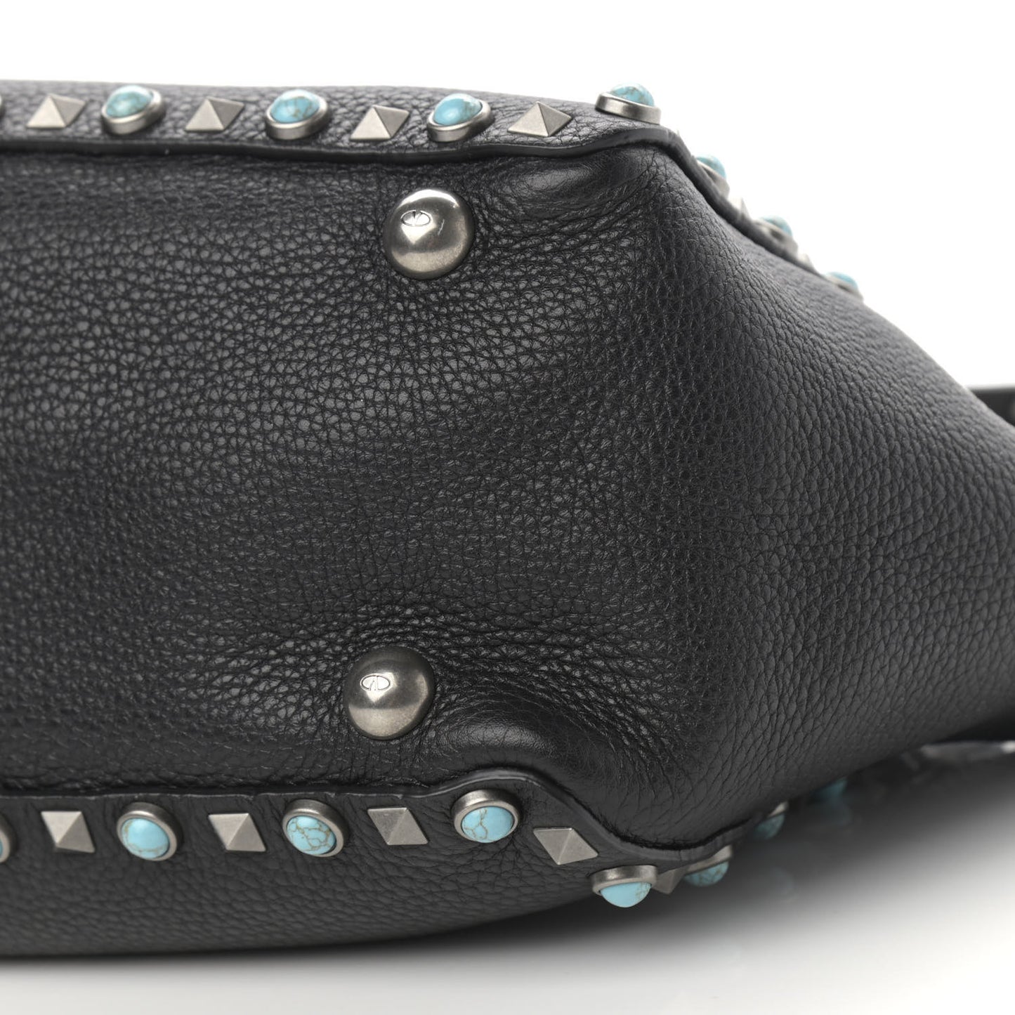 Grained Calfskin Turquoise Small Rockstud Rolling Tote Black