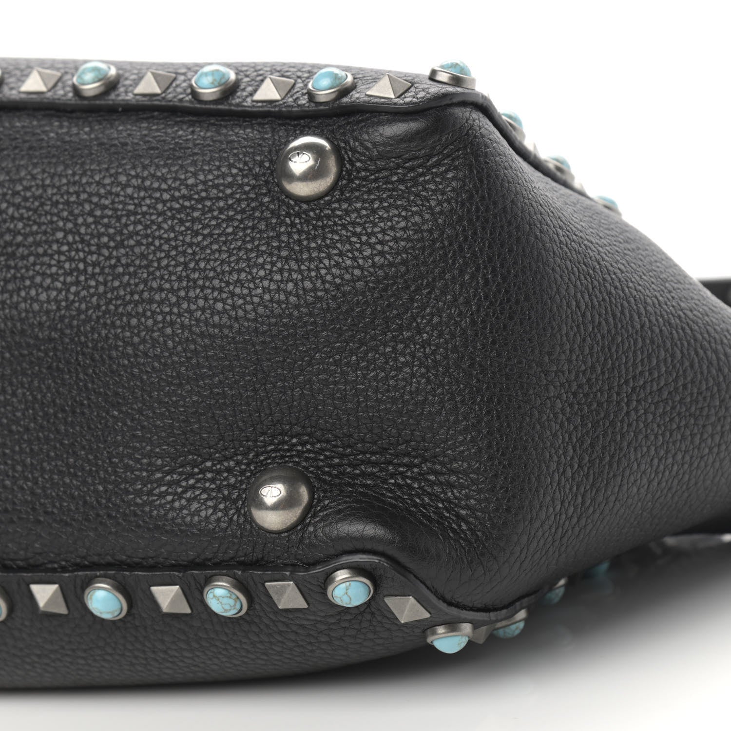 Valentino Garavani Grained Calfskin Turquoise Small Rockstud Rolling Tote Black 9 of 9