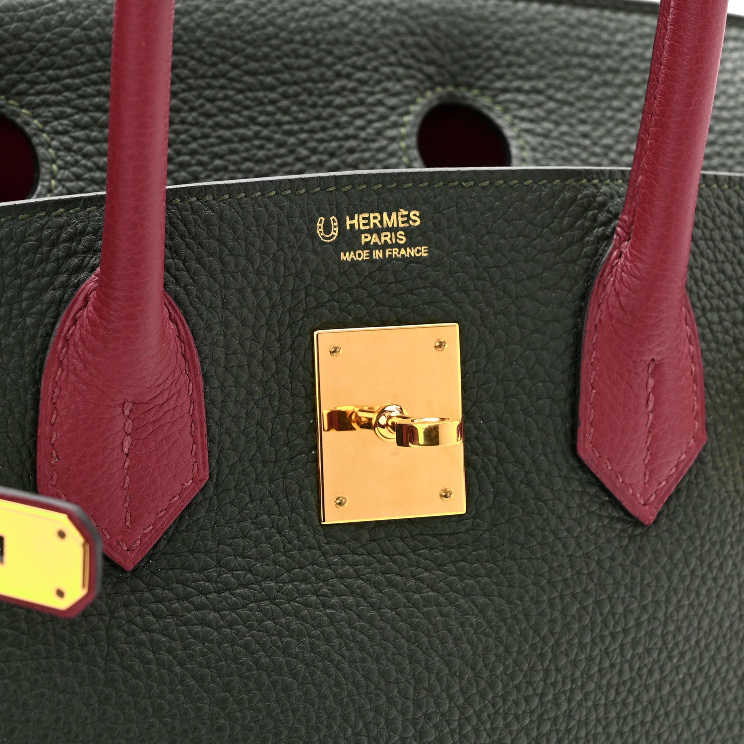 Hermes Togo Bi-Color Horseshoe Birkin 30 Garnet Vert Fonce 5 of 9