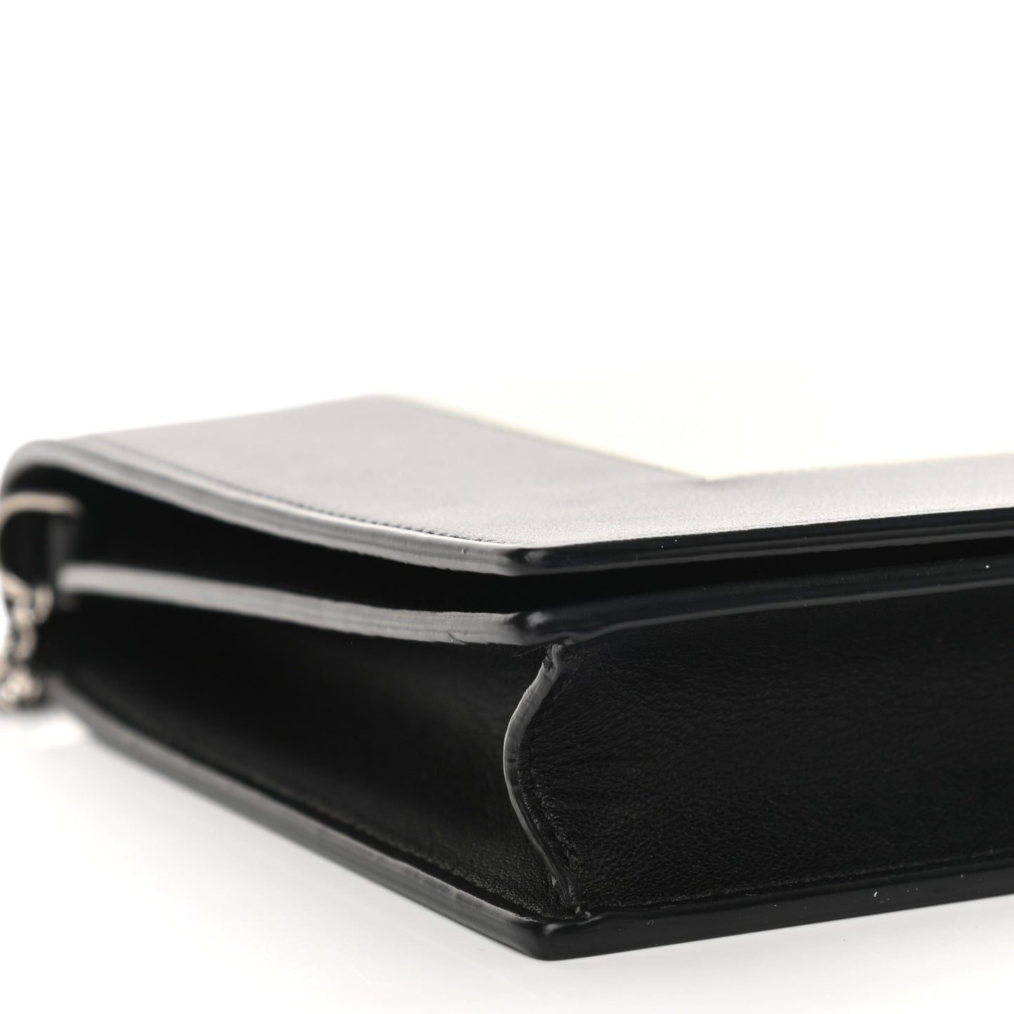 Smooth Lambskin Frame Evening Chain Clutch Black White