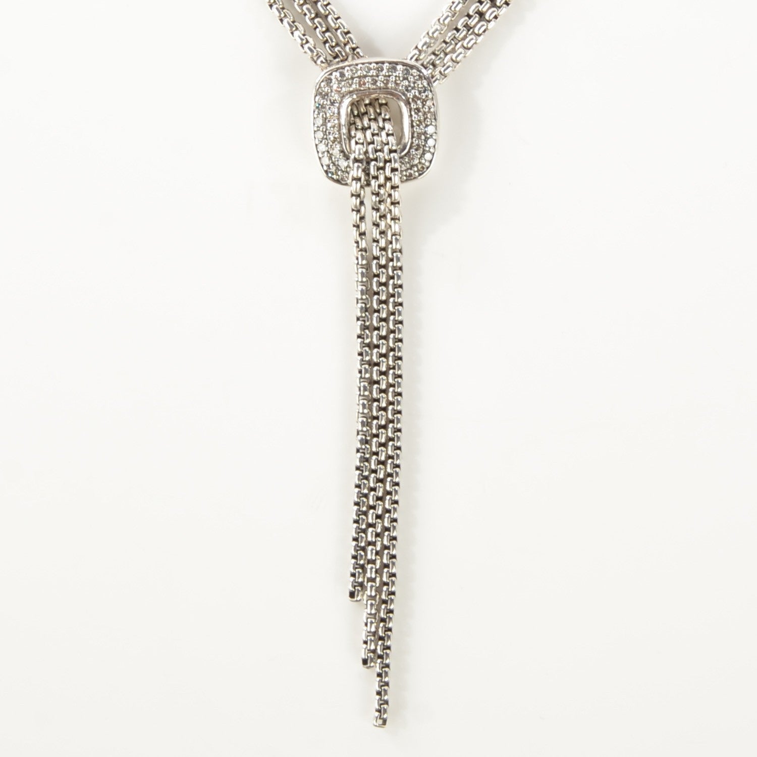 David Yurman Sterling Silver Diamond 14mm Waterfall Lariat Necklace 3 of 5