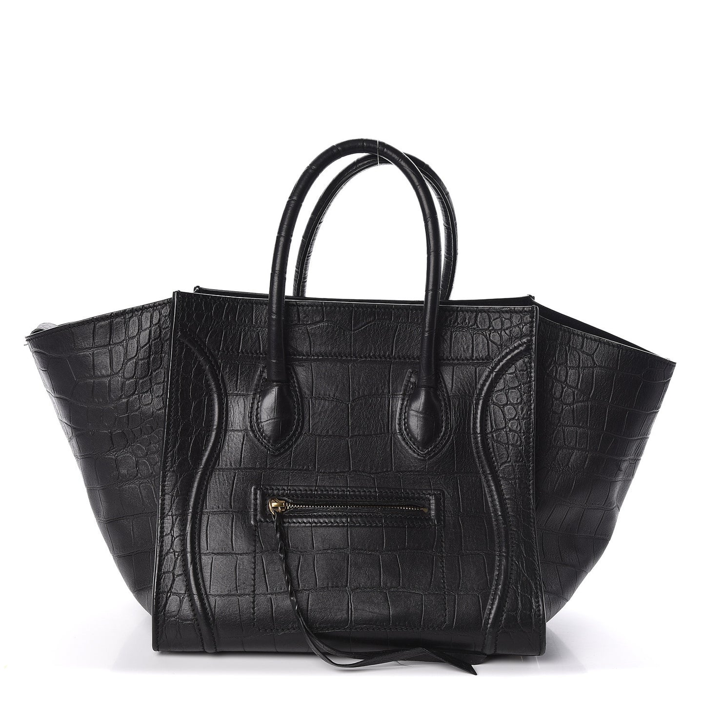 Crocodile Embossed Calfskin Medium Phantom Luggage Black