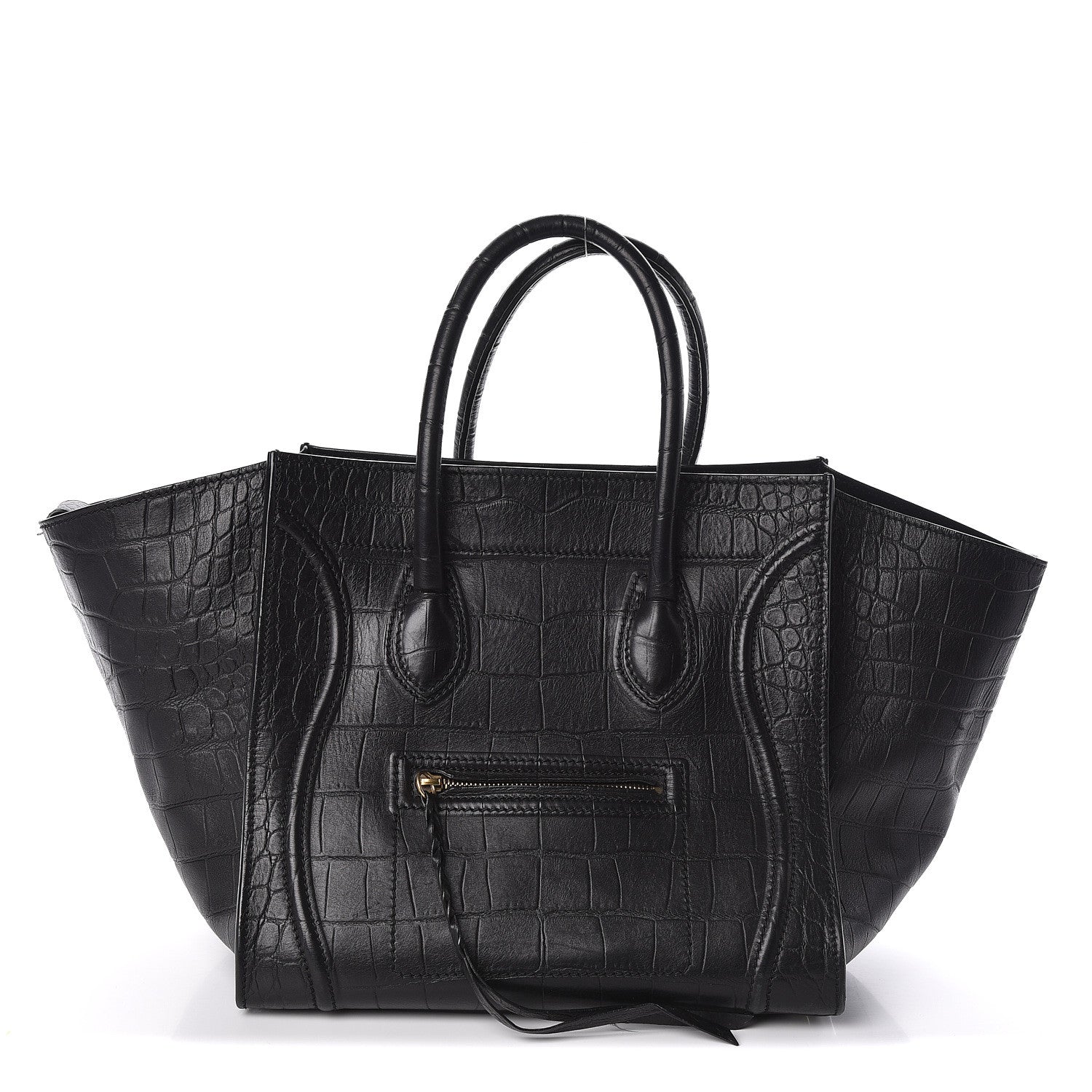 Celine Crocodile Embossed Calfskin Medium Phantom Luggage Black 1 of 10