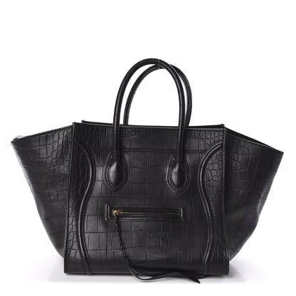 Celine Crocodile Embossed Calfskin Medium Phantom Luggage Black 1 of 10