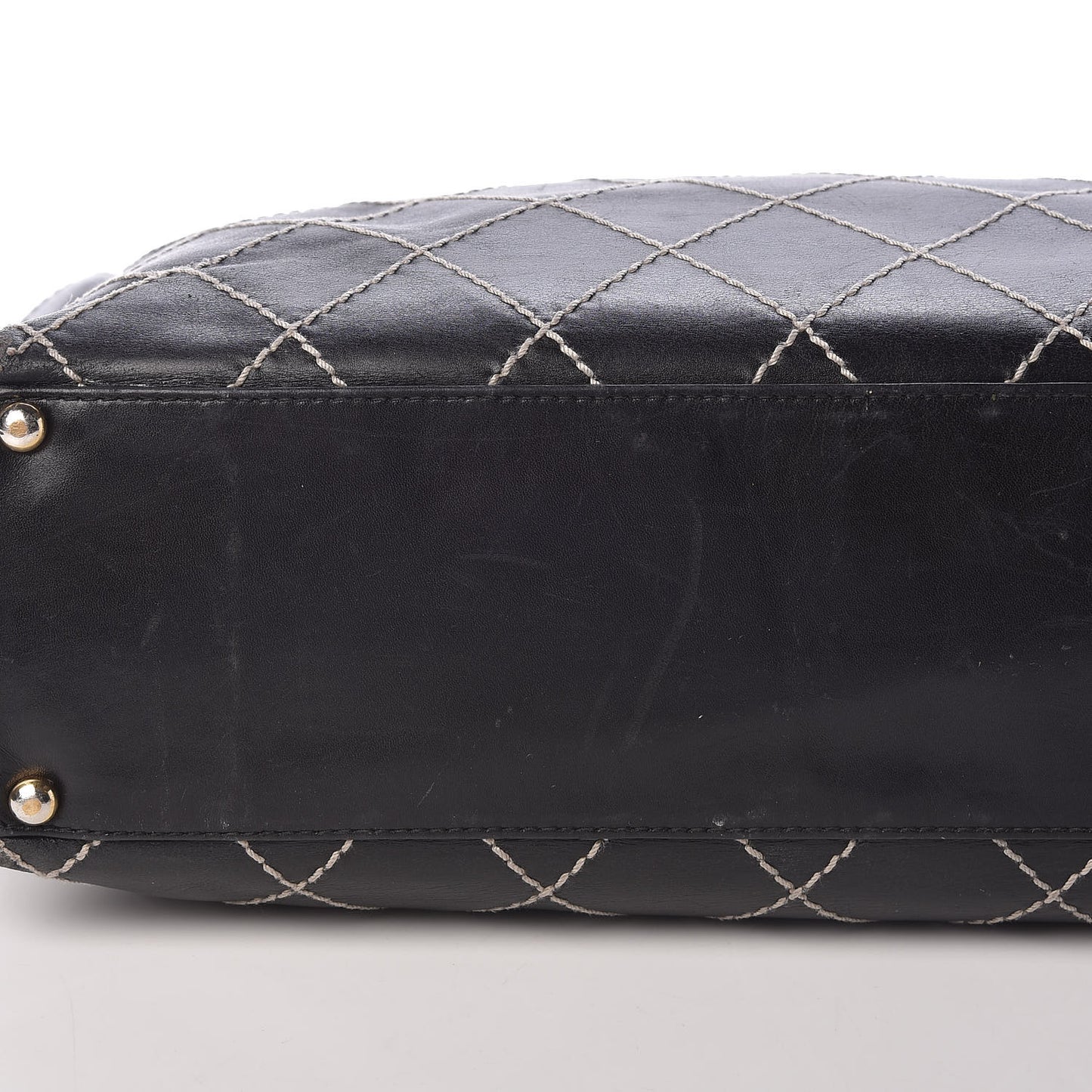 Calfskin Contrast Stitch Surpique Tote Black