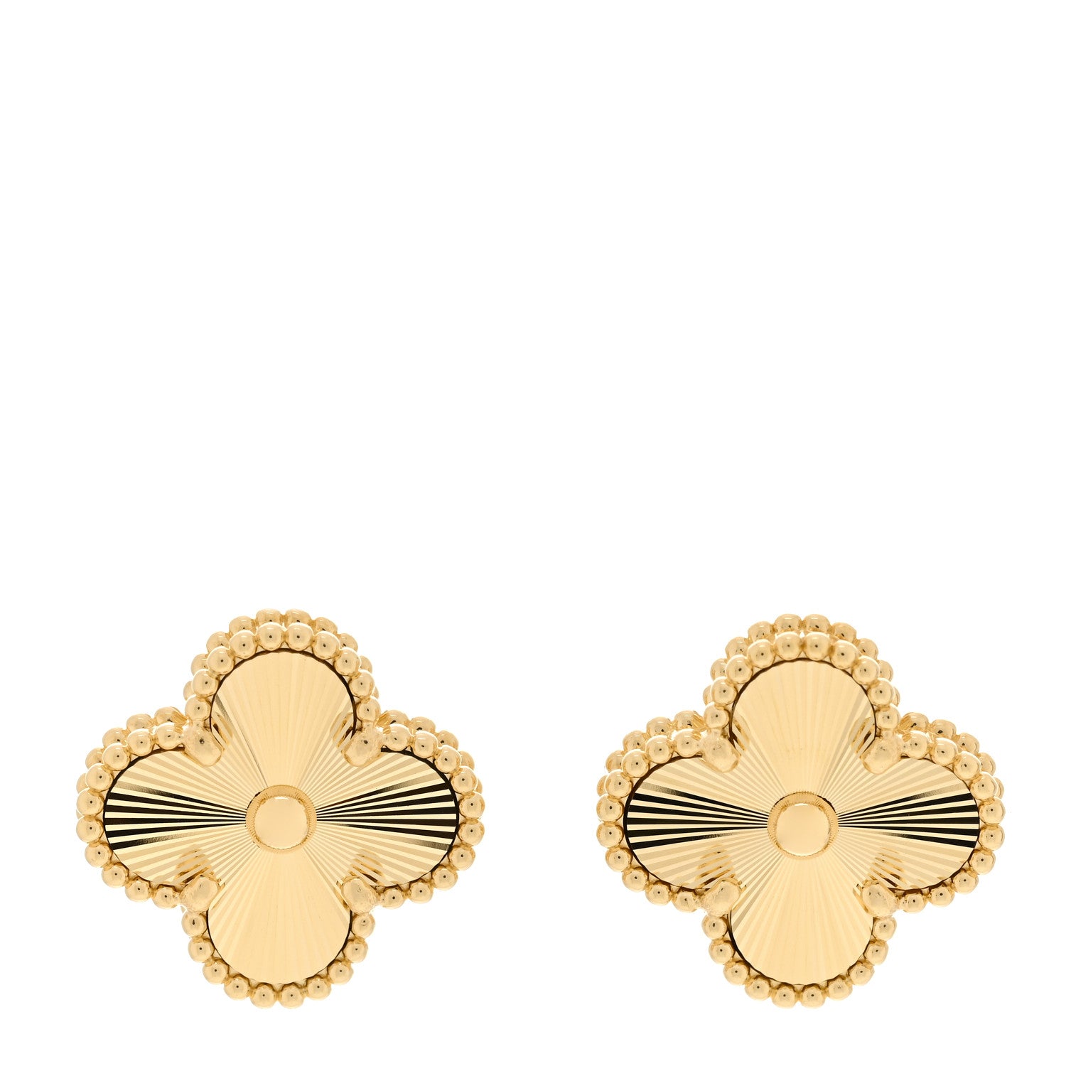 Van Cleef & Arpels 18K Yellow Gold Guilloche Vintage Alhambra Earrings 1 of 5
