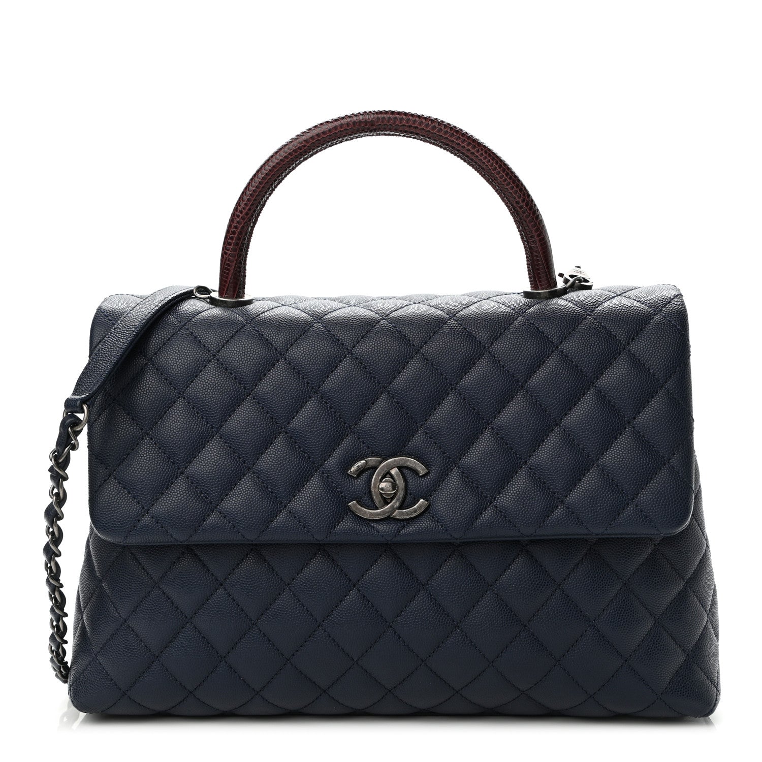 Chanel Caviar Lizard Quilted Medium Coco Handle Flap Navy 1 of 10