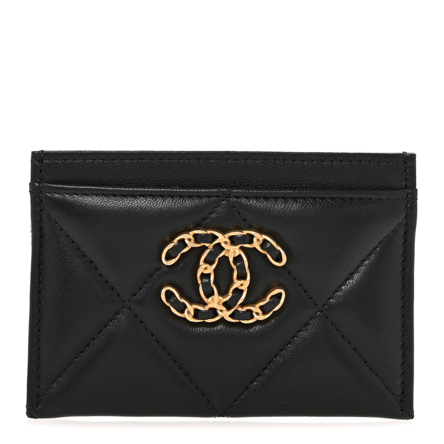 Lambskin Quilted Chanel 19 Card Holder Black