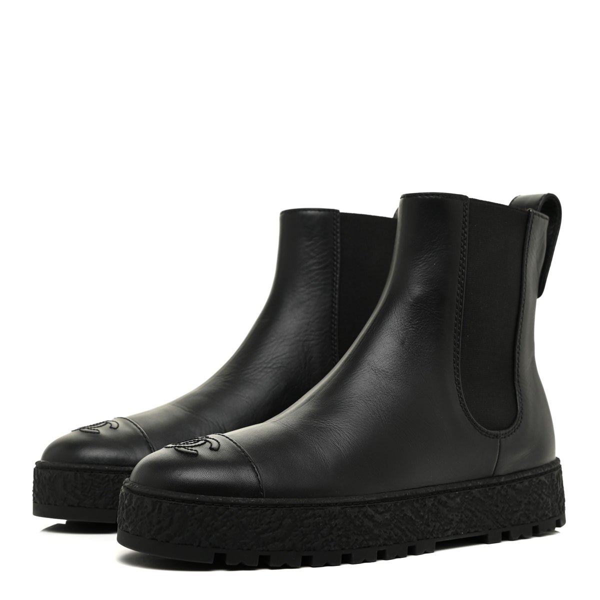Chanel Calfskin Cap Toe CC Ankle Boots 39 Black 3 of 16