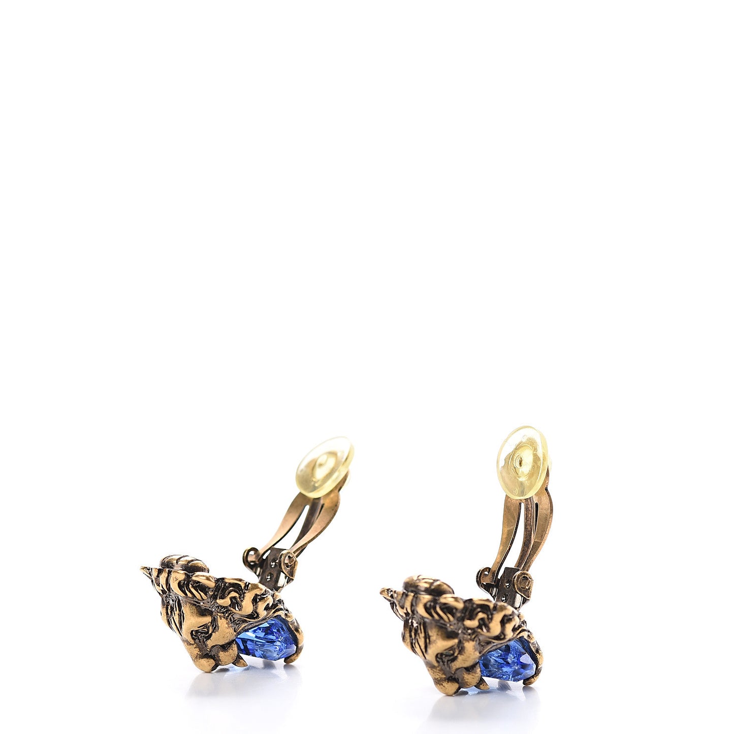 Crystal Lion Head Earrings Blue Sapphire