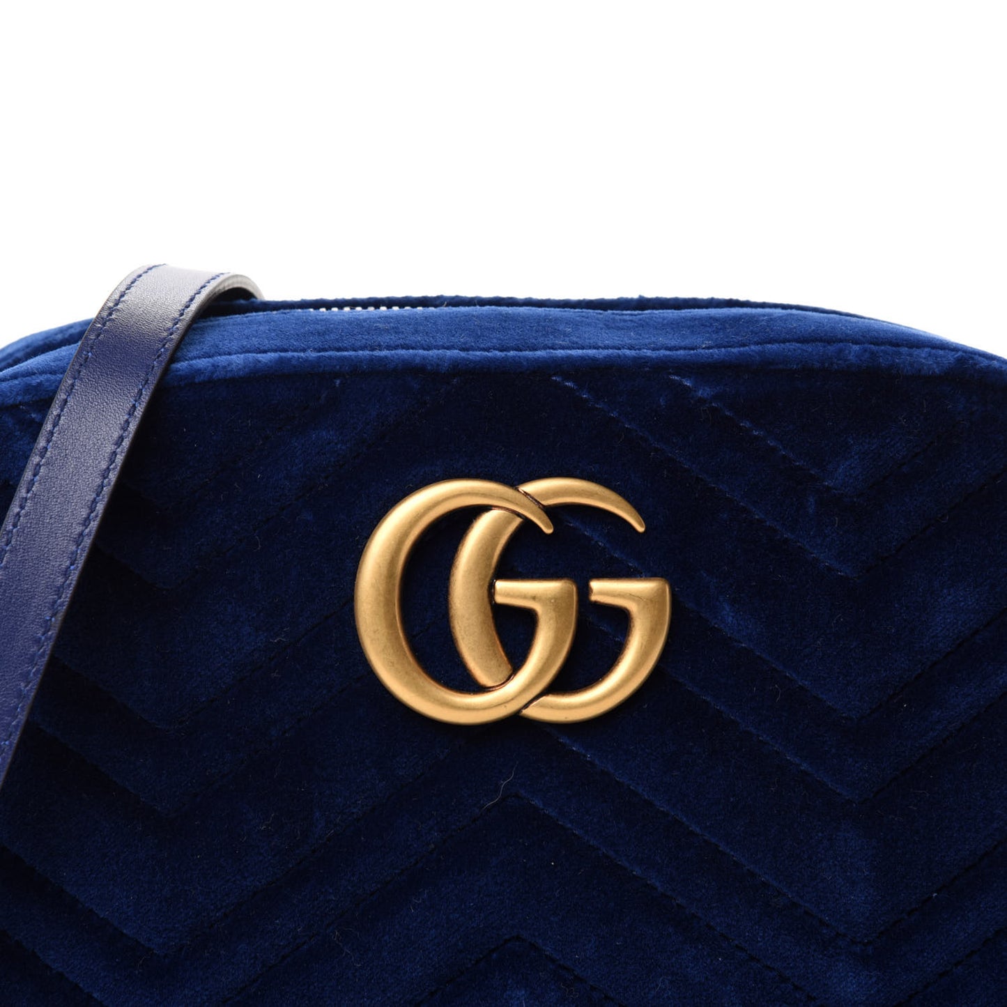 Velvet Matelasse Small GG Marmont Chain Shoulder Bag Cobalt