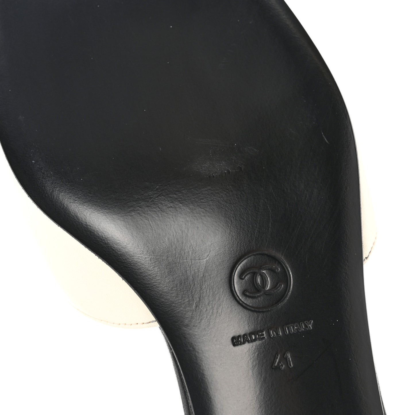 Lambskin Cap Toe CC Ankle Strap Flats 41 Ivory Black