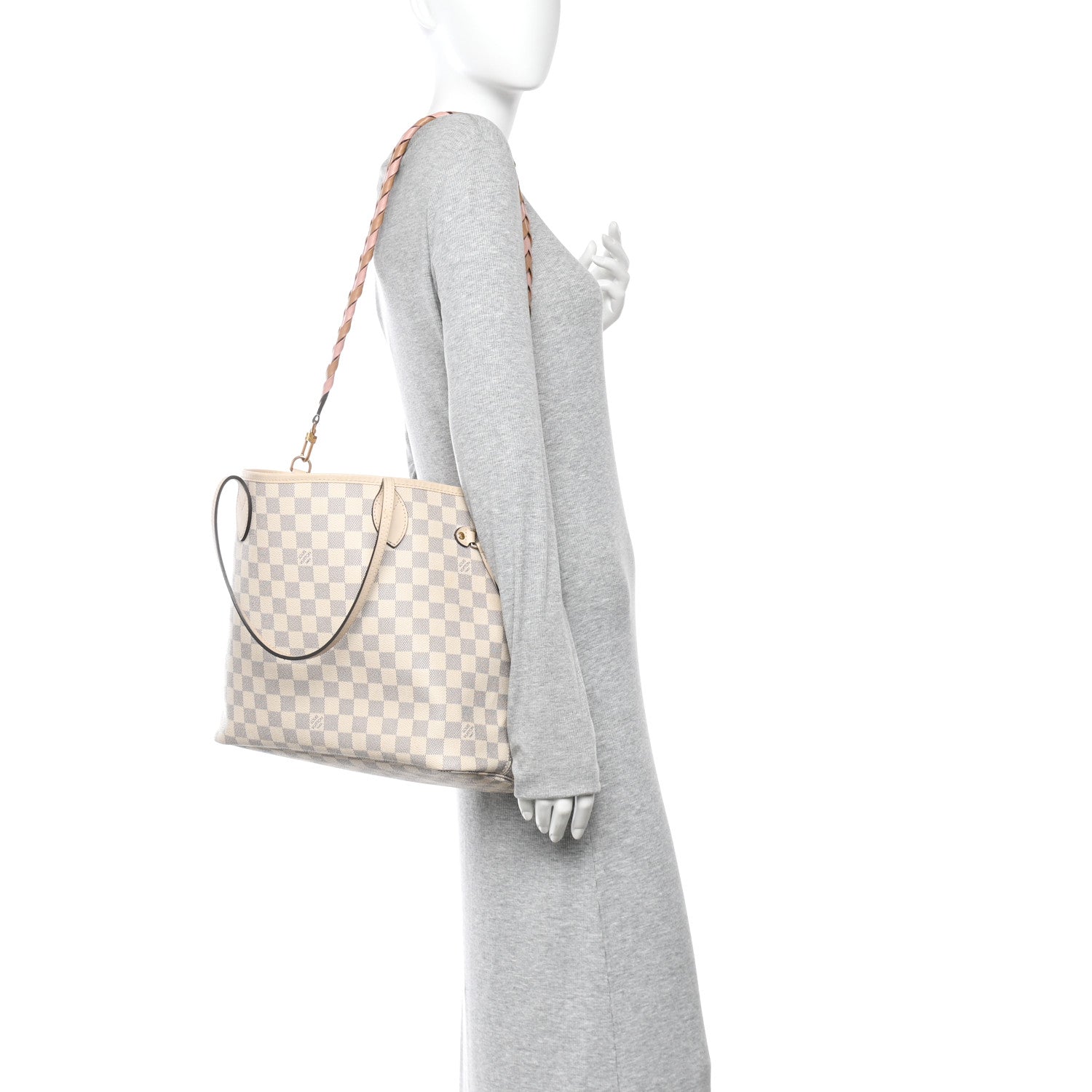Louis Vuitton Damier Azur Braided Neverfull MM Pink 2 of 10