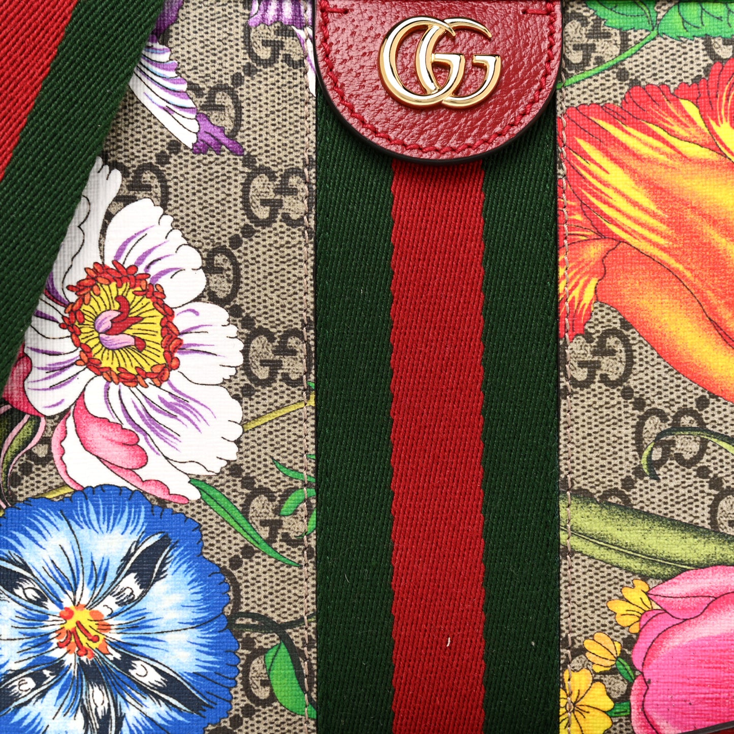 GG Supreme Monogram Flora Web Small Ophidia Top Handle Shoulder Bag Hibiscus Red
