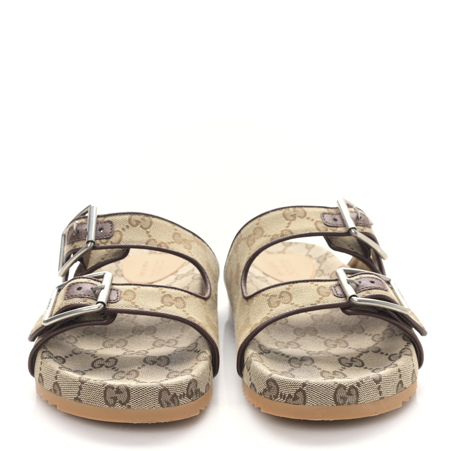 Gucci GG Monogram Lavaredo Eco Fabric Mens Slide Sandals With Straps 6 Beige Ebony Light Brown 2 of 9