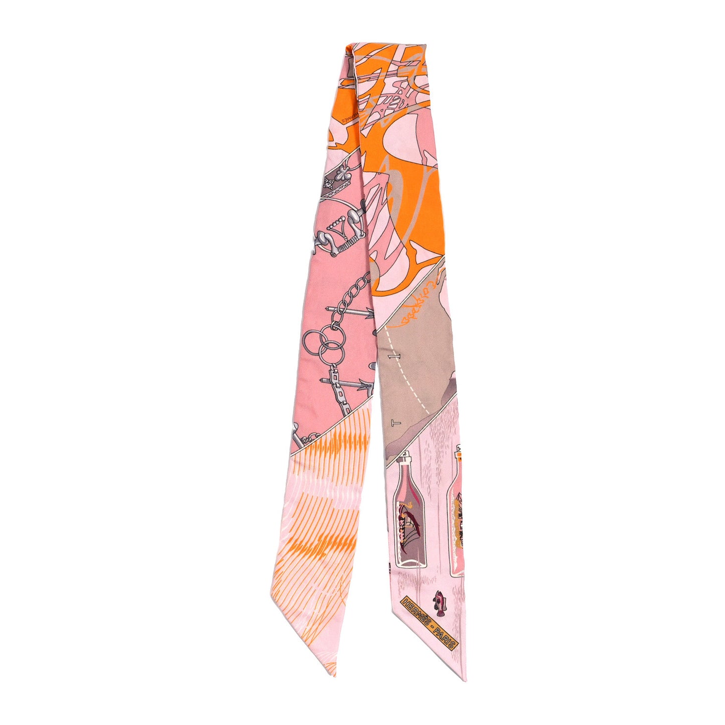 Silk Caleche Mors Et Bouteilles Twilly Rose Jaune Gris