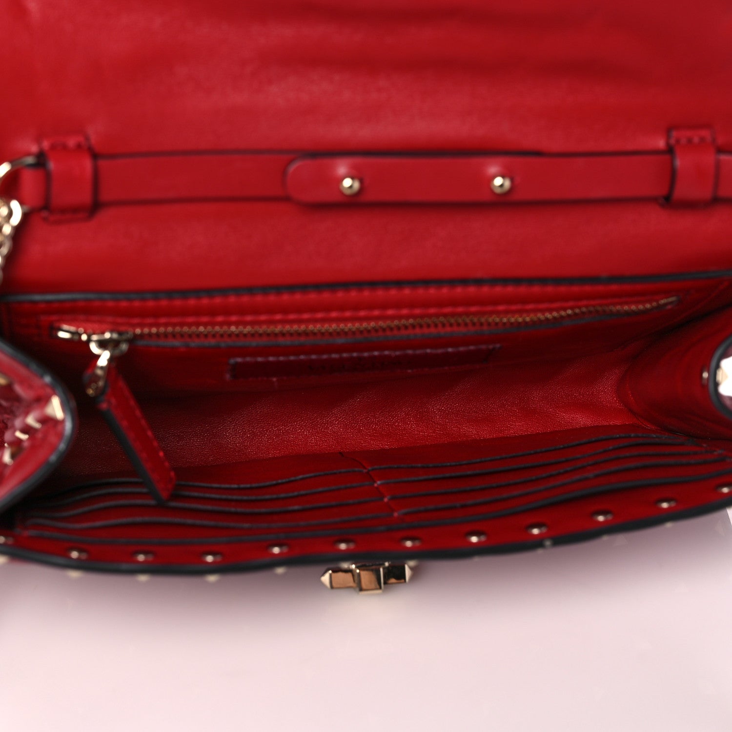 Valentino Garavani Nappa Rockstud Spike Wallet on Chain Rubino 5 of 12