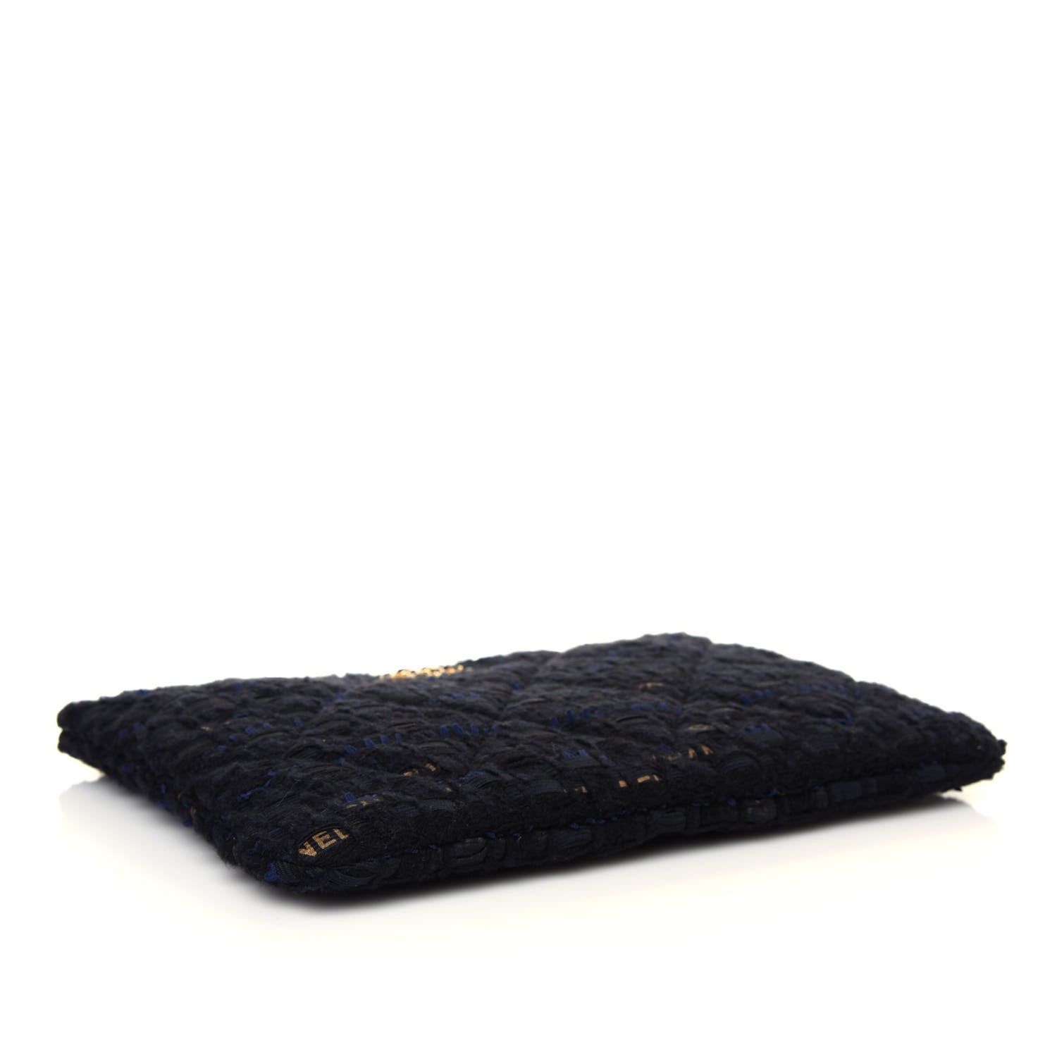 Chanel Tweed Quilted Large Chanel 19 Pouch Black Navy Gold 4 of 13