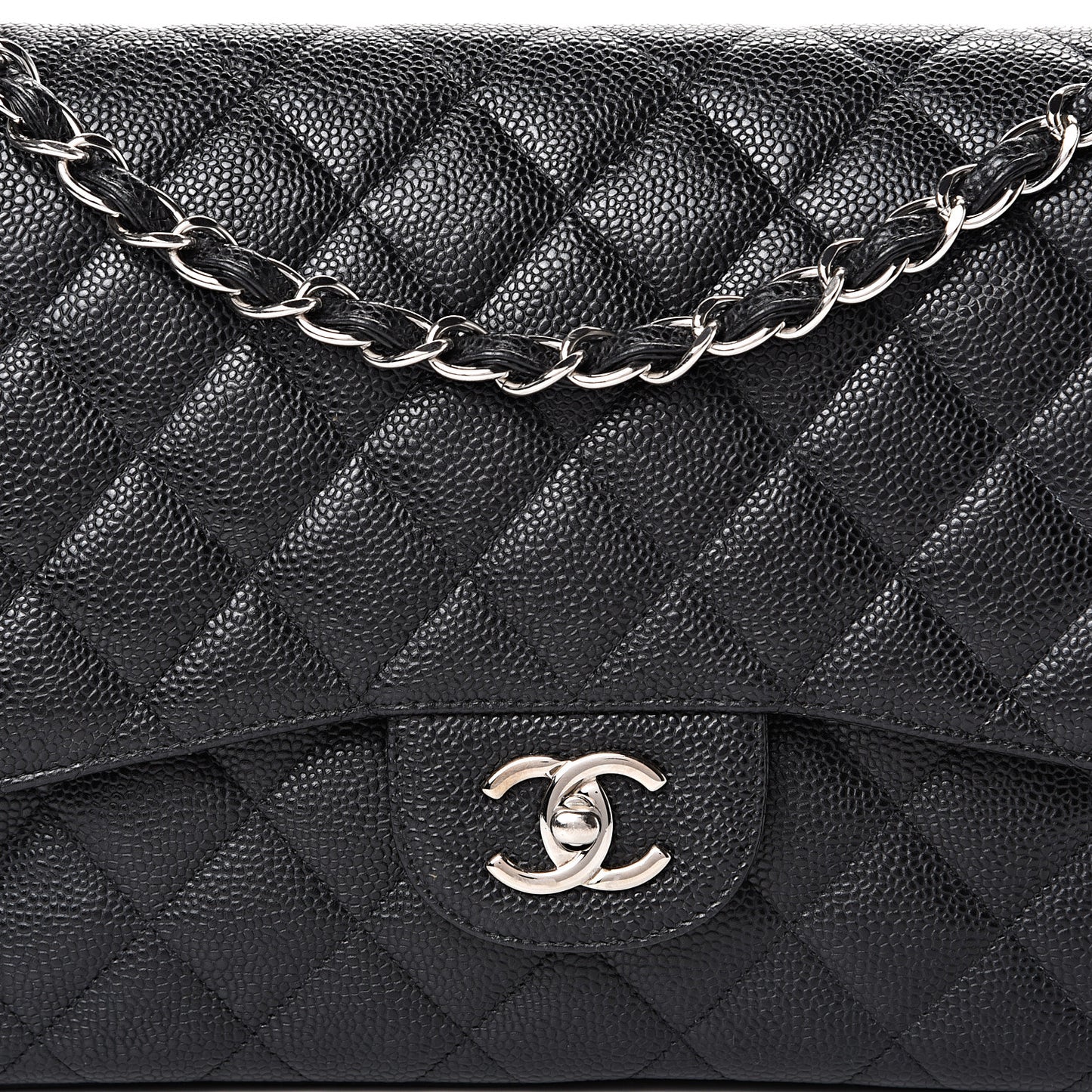 Caviar Quilted Jumbo Double Flap Black