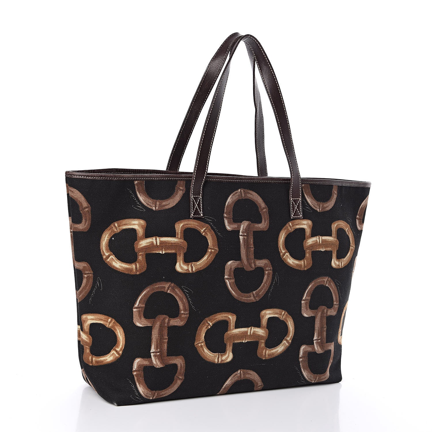 Gucci Canvas Bamboo Horsebit Print Tote Brown 3 of 14
