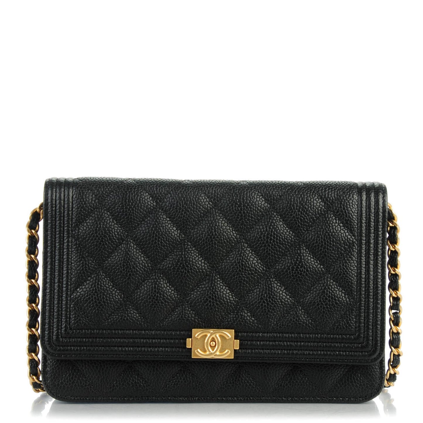 Caviar Quilted Boy Wallet On Chain WOC Black