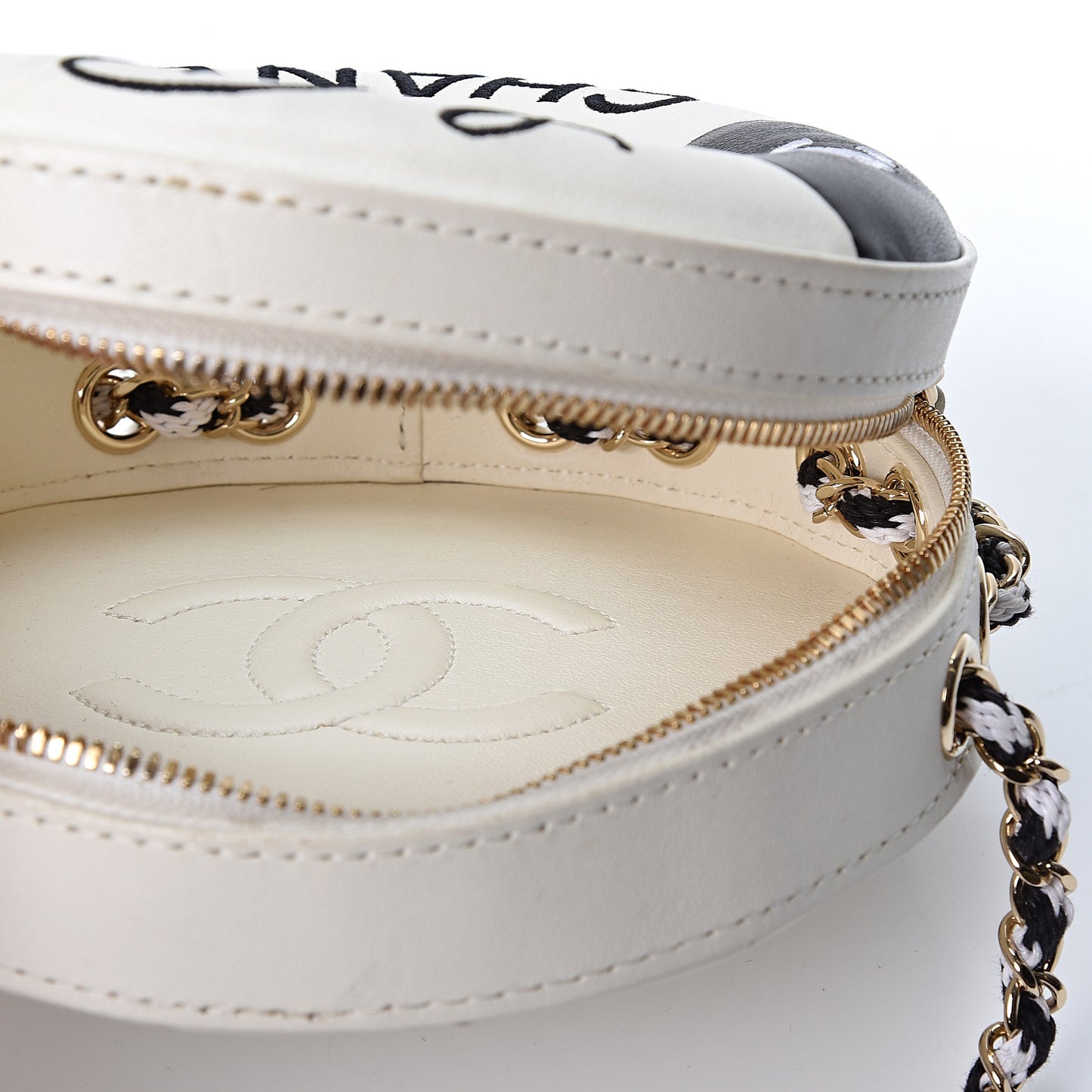 Lambskin Coco Lifesaver Round Bag Black White