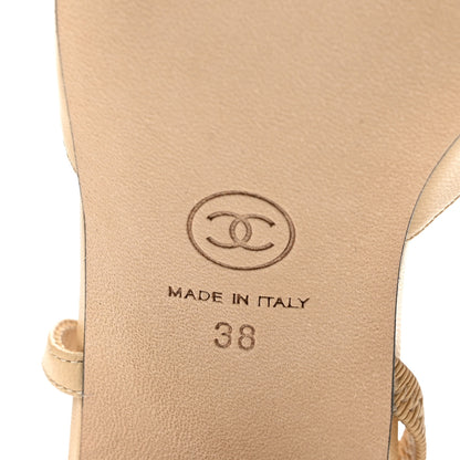 Chanel Goatskin Grosgrain Cap Toe CC Slingback Pumps 38 Beige Black 7 of 10