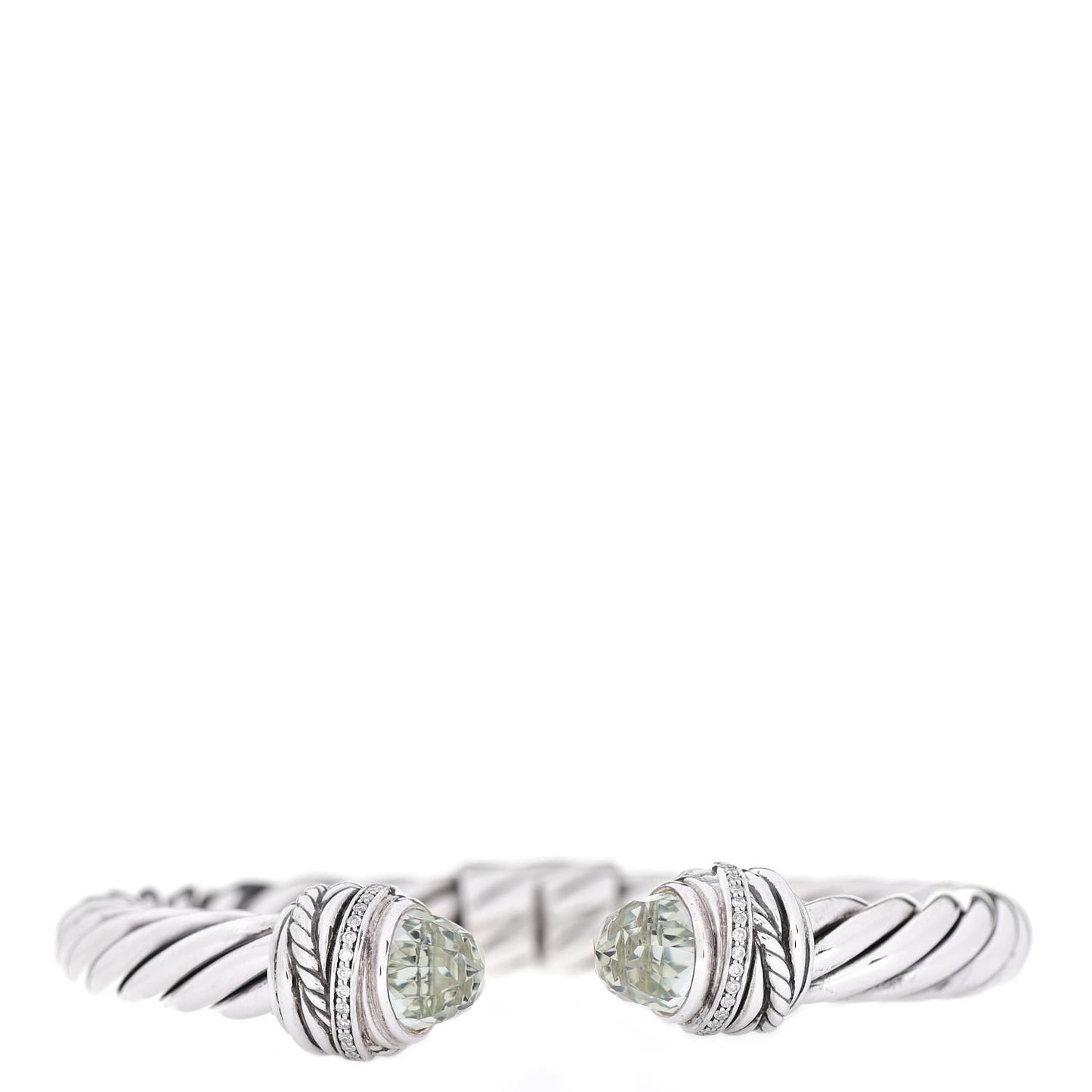 Sterling Silver Diamond Prasiolite 8.5mm Crossover Hinge Bracelet