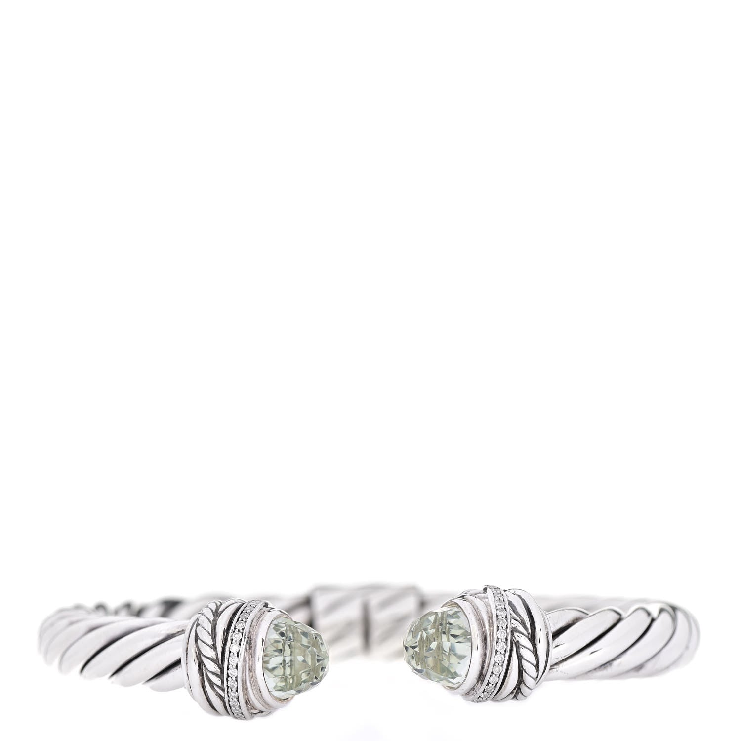 David Yurman Sterling Silver Diamond Prasiolite 8.5mm Crossover Hinge Bracelet 1 of 3