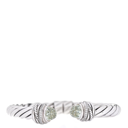 David Yurman Sterling Silver Diamond Prasiolite 8.5mm Crossover Hinge Bracelet 1 of 3