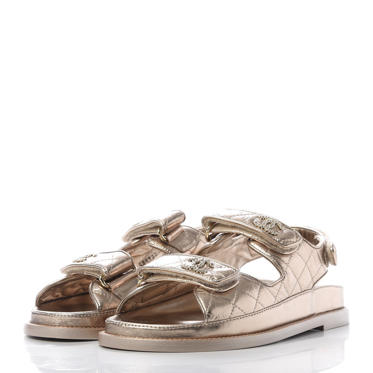 Iridescent Lambskin Velcro Dad Sandals 38 Light Bronze