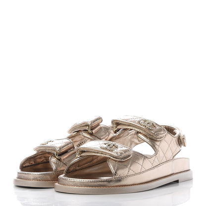 Chanel Iridescent Lambskin Velcro Dad Sandals 38 Light Bronze 3 of 10
