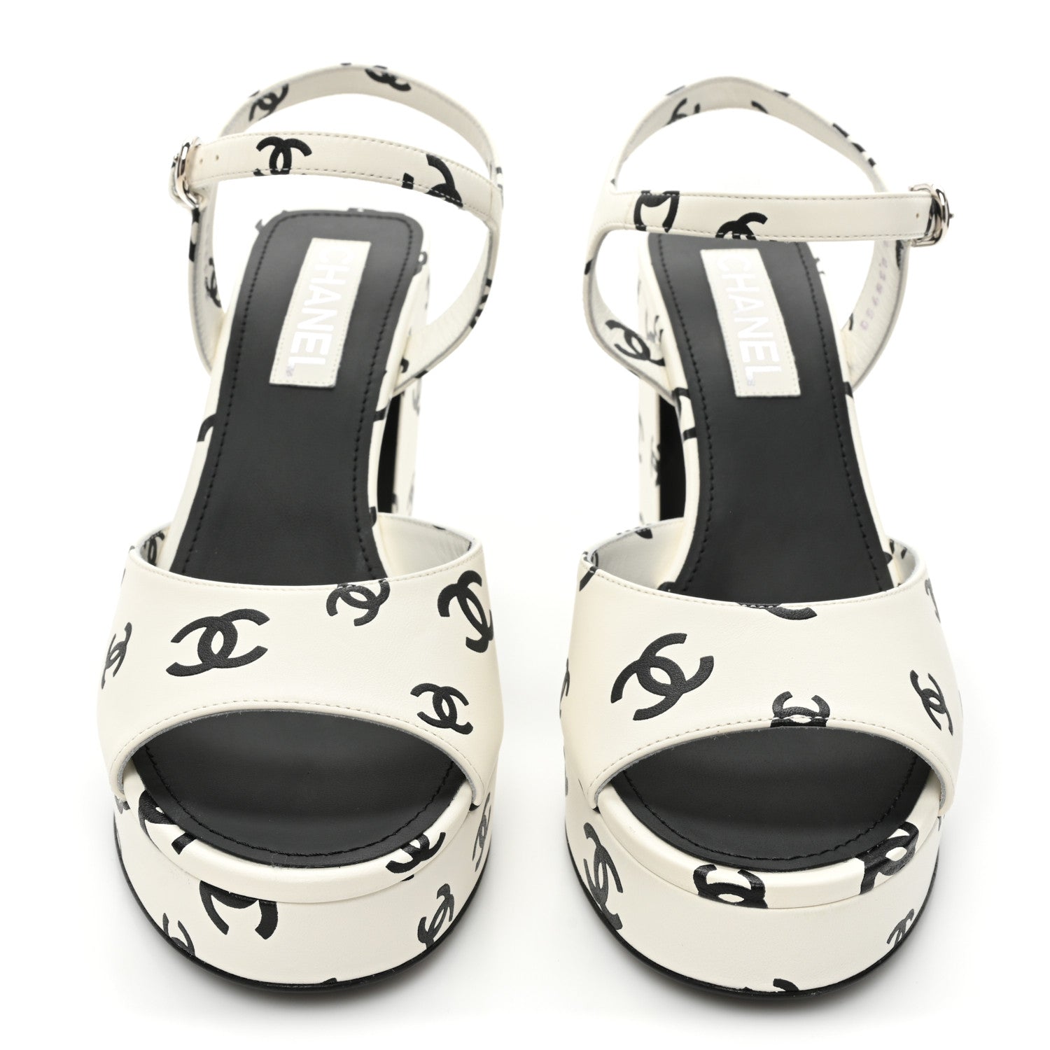 Chanel Printed Lambskin CC Platform Sandals 41 White Black 2 of 11