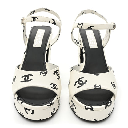 Chanel Printed Lambskin CC Platform Sandals 41 White Black 2 of 11