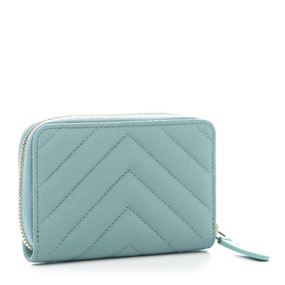 Chanel Caviar Flat Chevron Quilted Zip Coin Purse Green 3 of 10