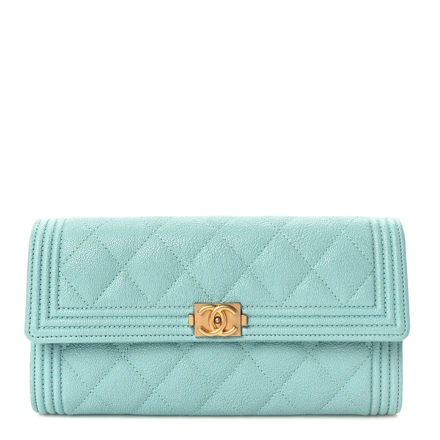 Chanel Caviar Quilted Large Boy Gusset Flap Wallet Light Blue 1 of 7