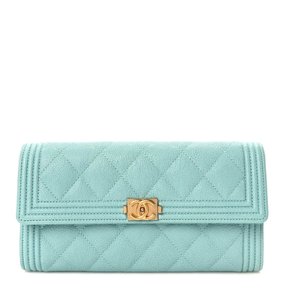Chanel Caviar Quilted Large Boy Gusset Flap Wallet Light Blue 1 of 7
