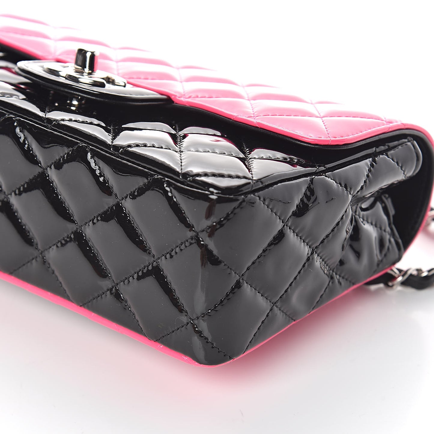 Patent Calfskin Quilted Bi-Color Mini Rectangular Flap Pink Black