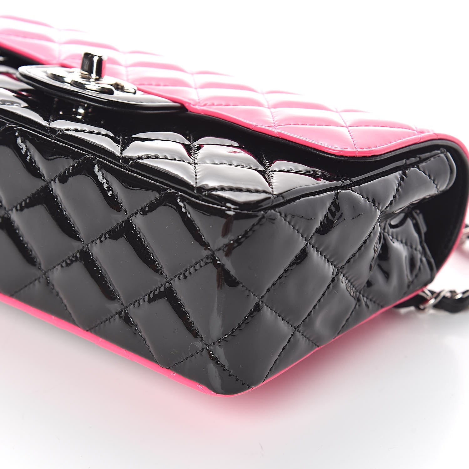 Chanel Patent Calfskin Quilted Bi-Color Mini Rectangular Flap Pink Black 10 of 11