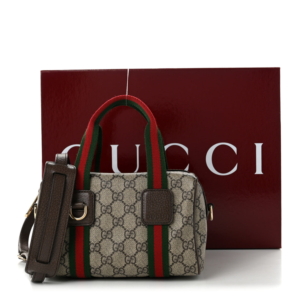 Gucci GG Supreme Web Mini GG Top Handle Bag Beige Ebony New Acero 12 of 12