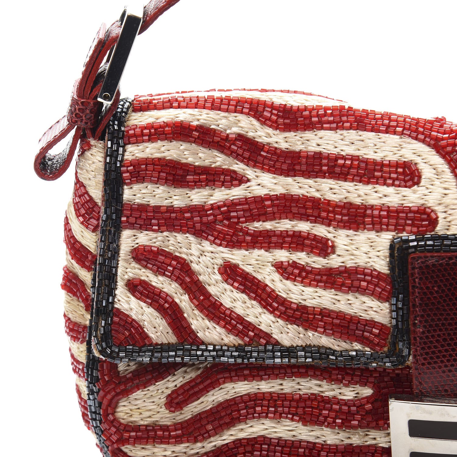 Fendi Lizard Beaded Baguette Red 9 of 11