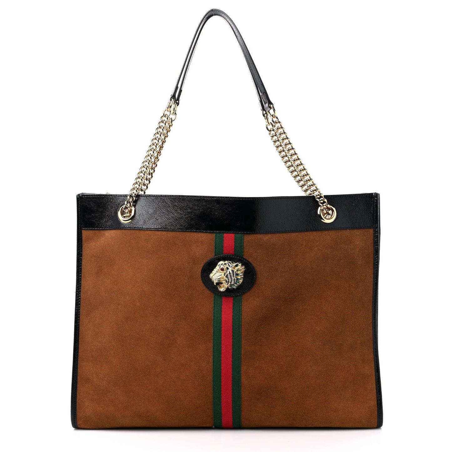 Suede Patent Large Rajah Chain Tote Nocciola Black