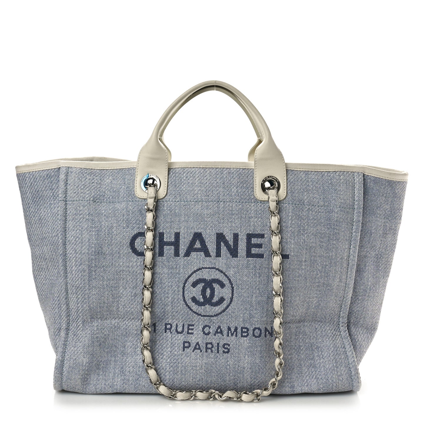 Woven Straw Raffia Medium Deauville Tote Light Blue