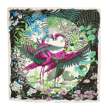 Hermes Cashmere Silk Flamingo Party Shawl 140 Blanc Vert Fuchsia 1 of 4