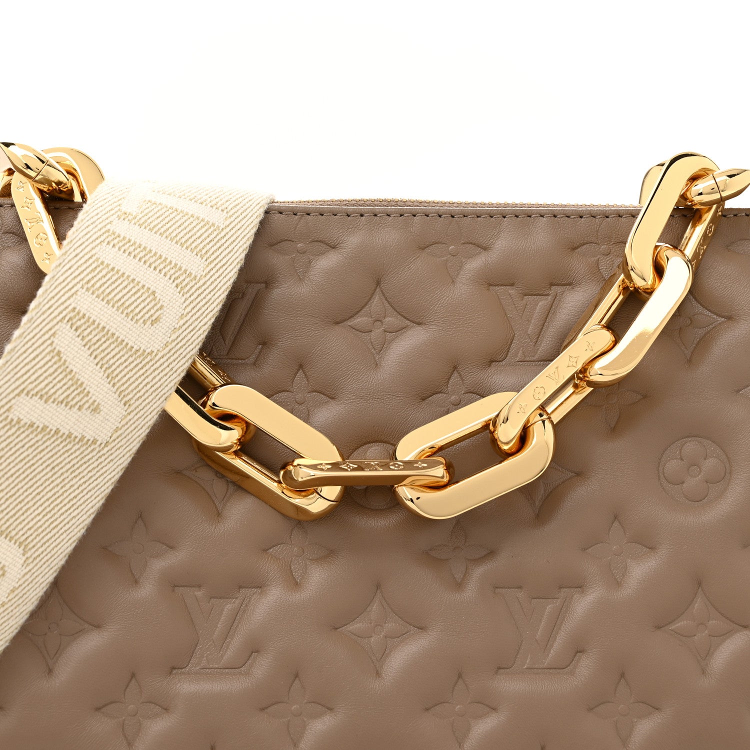 Louis Vuitton Lambskin Embossed Monogram Coussin MM Taupe 8 of 11