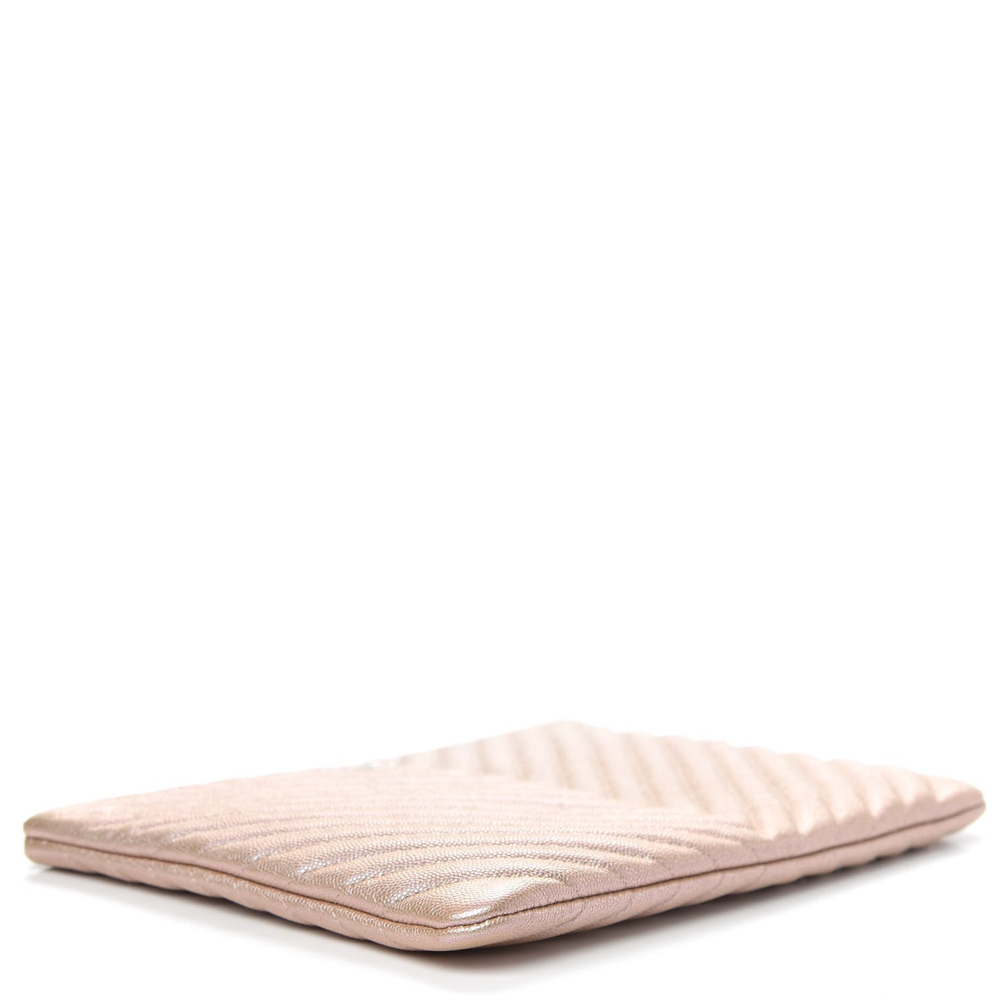 Iridescent Caviar Chevron Quilted Medium Cosmetic Case Light Gold