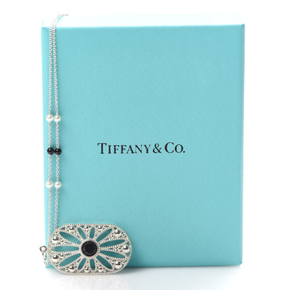 Tiffany Sterling Silver Black Onyx Pearl Ziegfeld Daisy Pendant Necklace 7 of 7